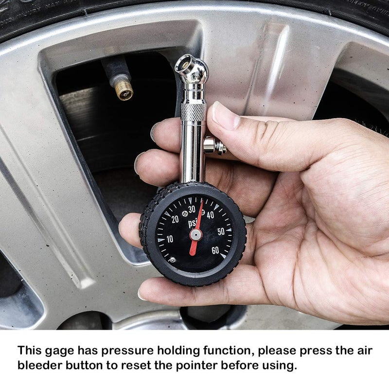 CZC AUTO Heavy Duty Tire Pressure Gauge, ANSI B40.1 Accurate Mechanical Air Gage, Chrome Plated Brass Stem Rotating Single Chuck Dial Wheel Pressure Tester for Motorcycle Bike Car RV Bicycle, 0-60PSI - Image 4